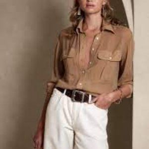 Banana Republic Sheer Expedition Button Front Shirt Tan M